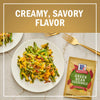 A plate of green bean casserole with McCormick Green Bean Casserole seasoning packet, highlighting its creamy, savory flavor.