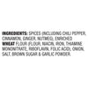 The ingredients list for Mccormick Pumpkin Chili 1.25 Oz is displayed, detailing spices including chili pepper, cinnamon, ginger, nutmeg, enriched wheat flour, onion, salt, brown sugar, and garlic powder.