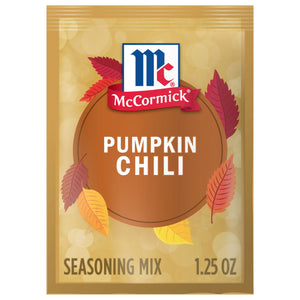 McCormick Pumpkin Chili seasoning mix packet.