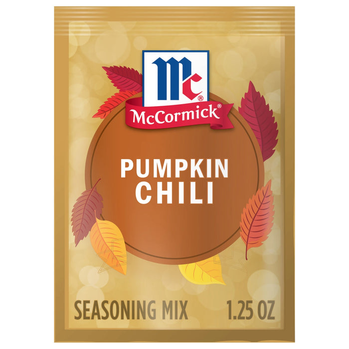 McCormick Pumpkin Chili seasoning mix packet.