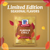 McCormick's Limited Edition Pumpkin Chili seasonal flavor packet is displayed with autumn leaves.