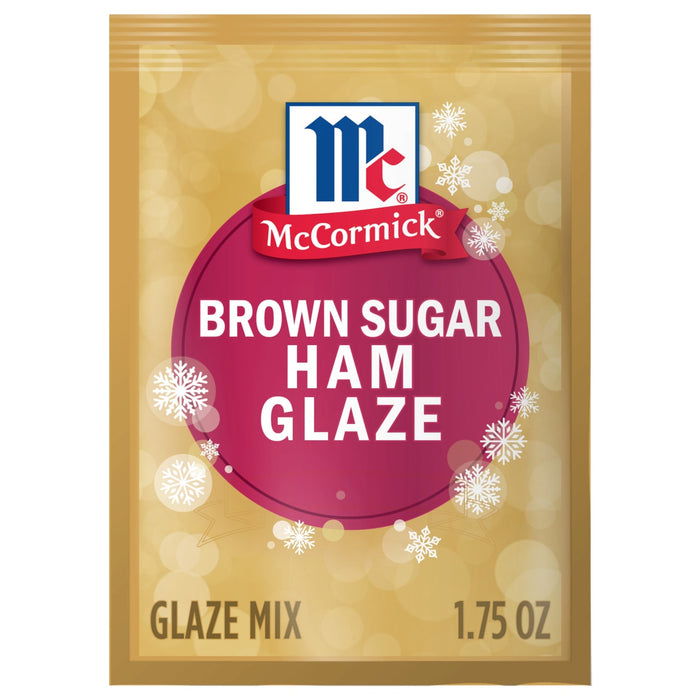 A packet of McCormick Brown Sugar Ham Glaze Mix.