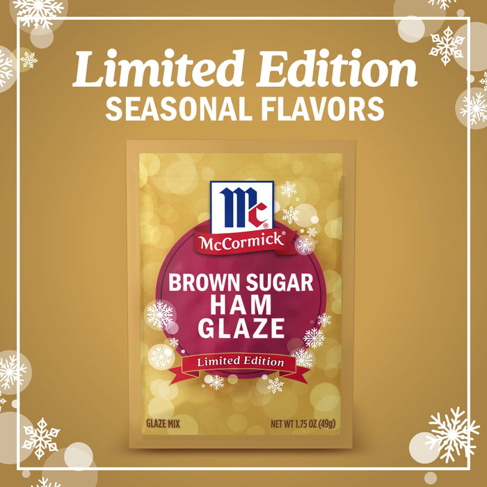 A packet of McCormick Brown Sugar Ham Glaze, a limited edition seasonal flavor.