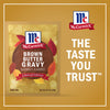 A packet of McCormick Brown Butter Gravy, a limited edition savory flavor, is displayed with the tagline The Taste You Trust.