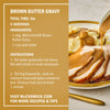 A package of McCormick Brown Butter Gravy is used to create a delicious gravy served over turkey and mashed potatoes.