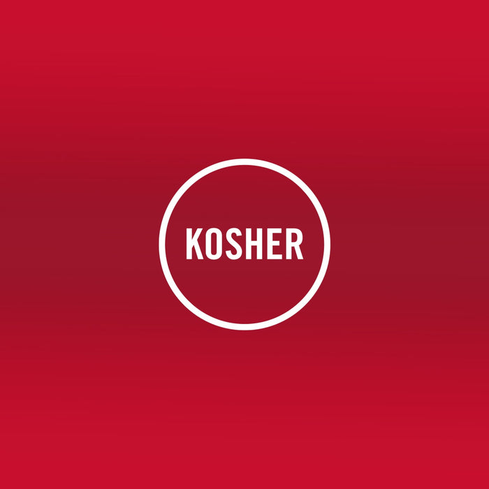 The Kosher certification logo indicates that the product meets Jewish dietary laws.