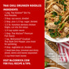 This image shows a recipe for Thai Chili Drunken Noodles listing ingredients like Thai Kitchen Stir Fry Rice Noodles and McCormick Crushed Thai Style Chili Pepper along with prep and cook times.