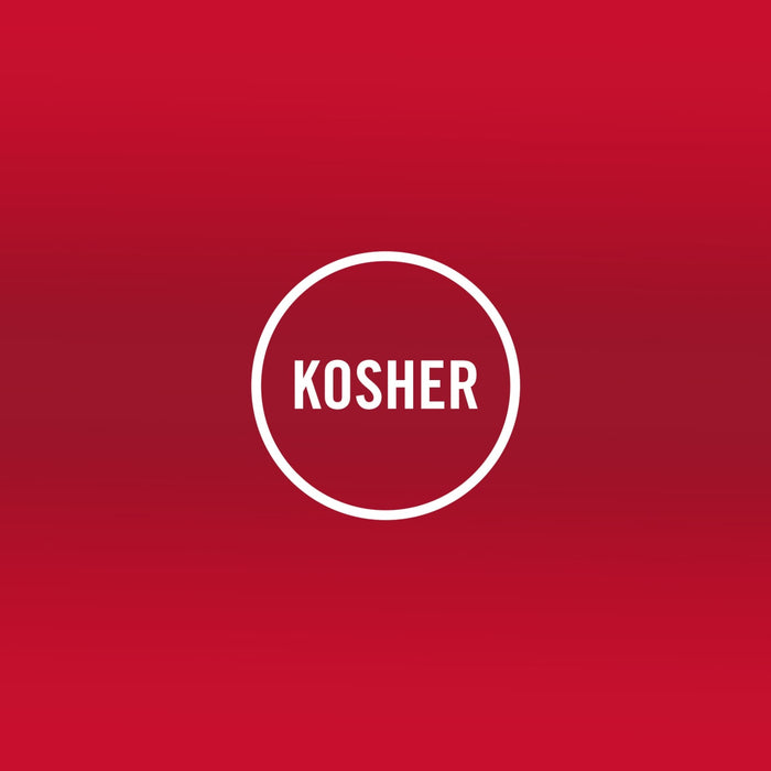 The Kosher certification logo indicates that the product adheres to Jewish dietary laws.