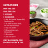 This image features a Korean BBQ recipe from McCormick including prep and cook times servings ingredients and a call to action to visit McCormicks website for the full recipe and tips.