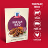 McCormick Korean BBQ seasoning mix packet suggests preparing it with steak pork or chicken.