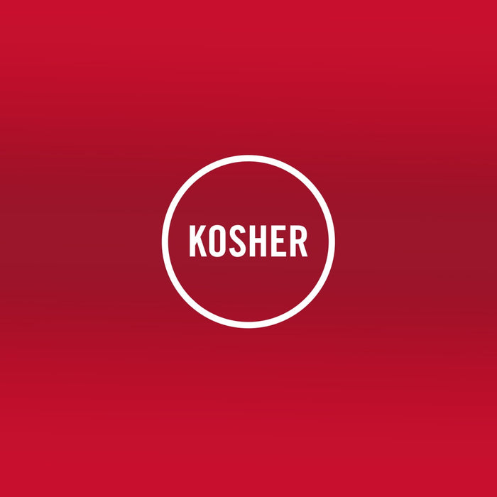 The Kosher certification logo indicates that the product meets Jewish dietary laws.