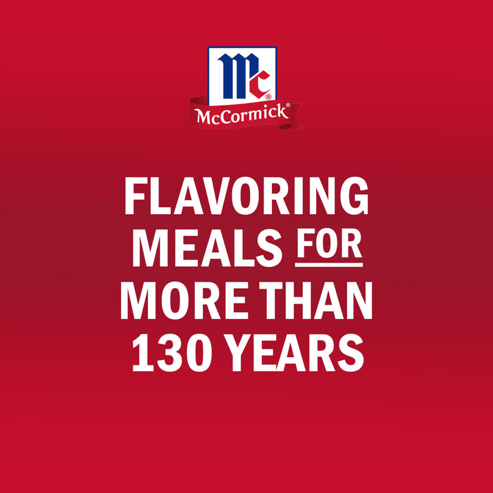 The McCormick logo is displayed above the text Flavoring meals for more than 130 years on a red background.