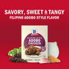 McCormick Filipino Style Adobo Chicken seasoning mix is shown with the ingredients used to make the dish.