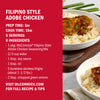 This is an image of a recipe for McCormick Filipino Style Adobe Chicken including the prep and cook time number of servings and ingredients.