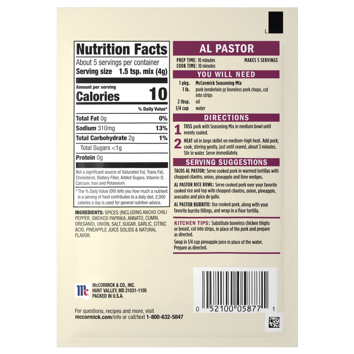 McCormick® Al Pastor Seasoning Mix, 0.75 oz (6-Pack)