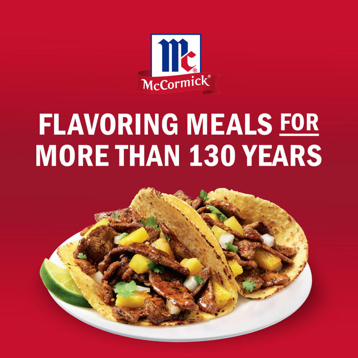 A plate of tacos is featured in this McCormick ad highlighting the brands long history of flavoring meals.