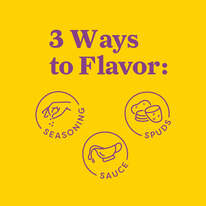 The image illustrates three ways to flavor food: seasoning spuds and sauce.