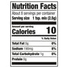 Nutrition facts label showing that one teaspoon of mix contains 10 calories 0% total fat 8% sodium 0% total carbohydrate and 0% protein.
