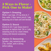 The image shows three different ways to flavor food: dressing sauce and seasoning.