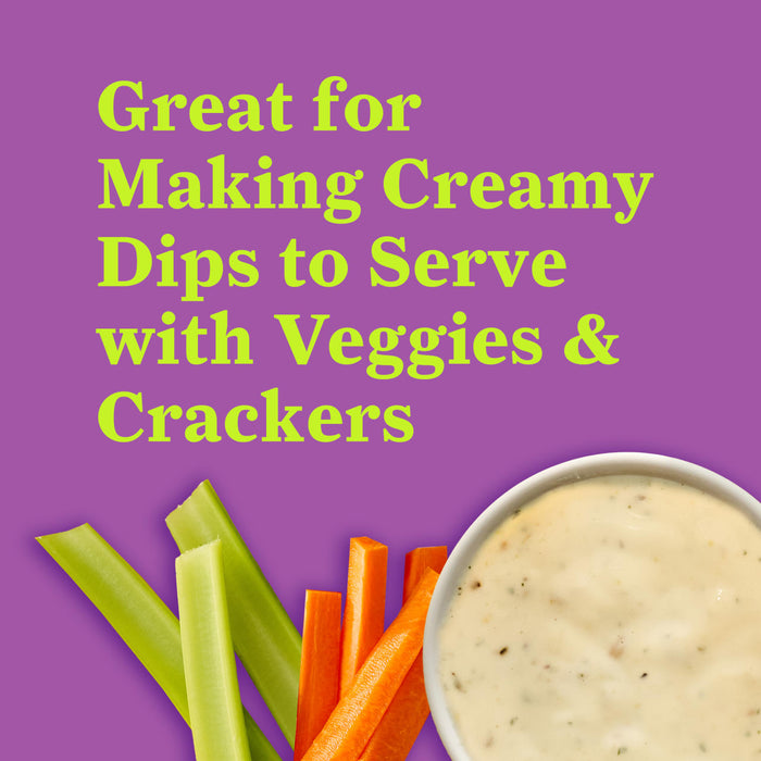 This image promotes a product that is great for making creamy dips to serve with veggies and crackers.