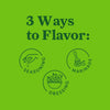 The image illustrates three ways to flavor food: seasoning marinade and dressing.