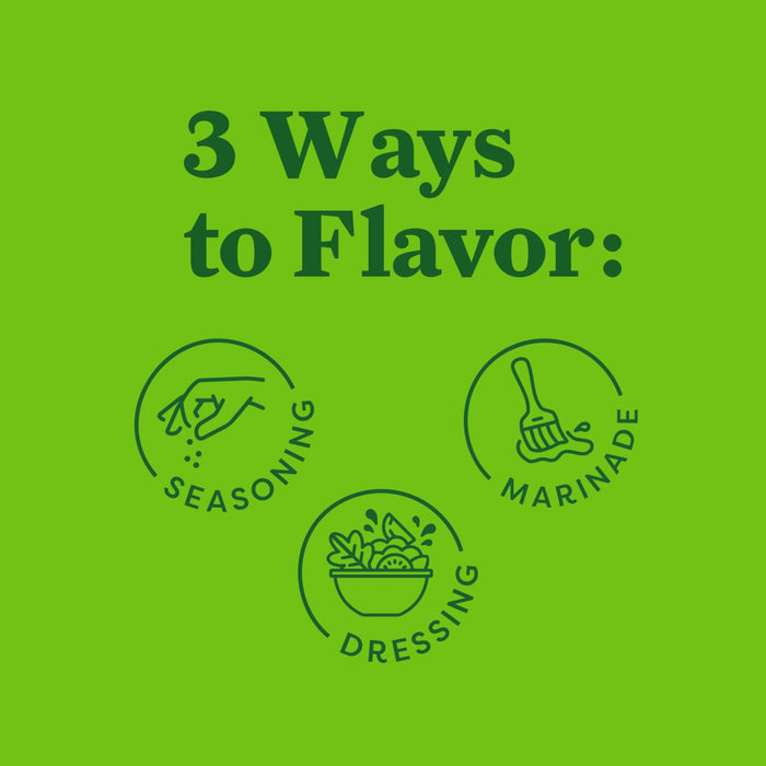 The image illustrates three ways to flavor food: seasoning marinade and dressing.