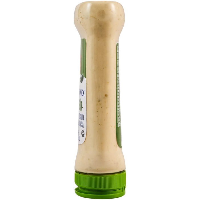 A bottle of vegan mayonnaise with a green cap.