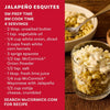 A glass serving of Jalapeño Esquites featuring Mexican street corn in salad form with creamy heat sits on a rustic wooden table alongside lime wedges and a prompt to search McCormick.com for the recipe.