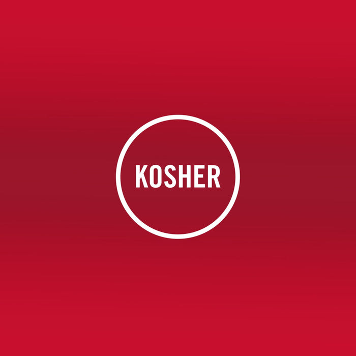The Kosher certification logo indicates that the product meets Jewish dietary laws.