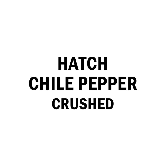 The image displays the text HATCH CHILE PEPPER CRUSHED in bold black font against a white background likely indicating a product label or description.