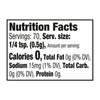 This is a nutrition facts label showing that a serving size of 1/4 tsp (0.5g) contains 0 calories 0g of total fat 15mg of sodium 0g of total carbohydrates and 0g of protein.