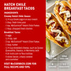 This image features a recipe for McCormick Hatch Chile Breakfast Tacos including a list of ingredients and preparation instructions.