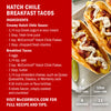 This image features a recipe for McCormick Hatch Chile Breakfast Tacos including a list of ingredients and preparation instructions.