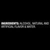 The image shows the ingredient list for a product, which includes alcohol, natural and artificial flavor, and water.