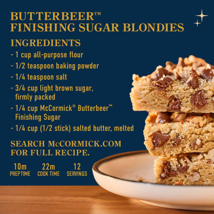 Recipe for Butterbeer Finishing Sugar Blondies featuring McCormick Butterbeer Finishing Sugar.