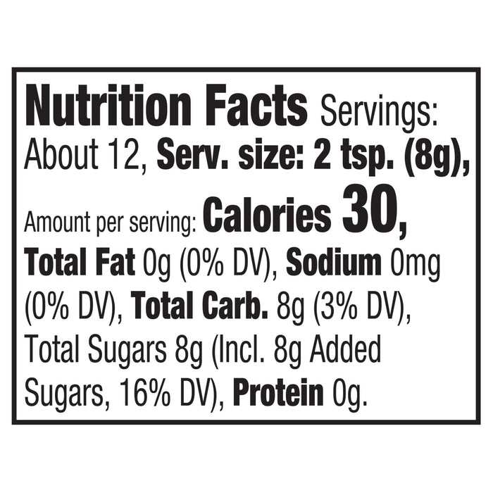 The nutrition facts label for Mccormick, 3.47 Oz, indicates that one serving of 2 teaspoons (8g) contains 30 calories, 8g of total carbohydrates, and 8g of total sugars.