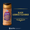 A shaker of Mccormick Harry Potter Licorice Wand Finishing Sugar, 3.39 Oz, is shown against a dark blue background with the words Black Licorice-Flavored.