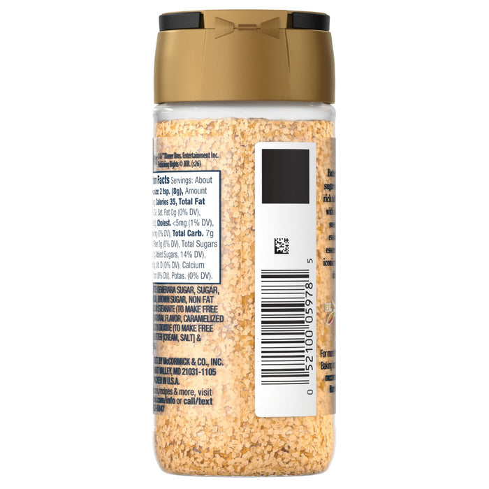 A bottle of McCormick Garlic Granules with a gold lid and a nutrition label.