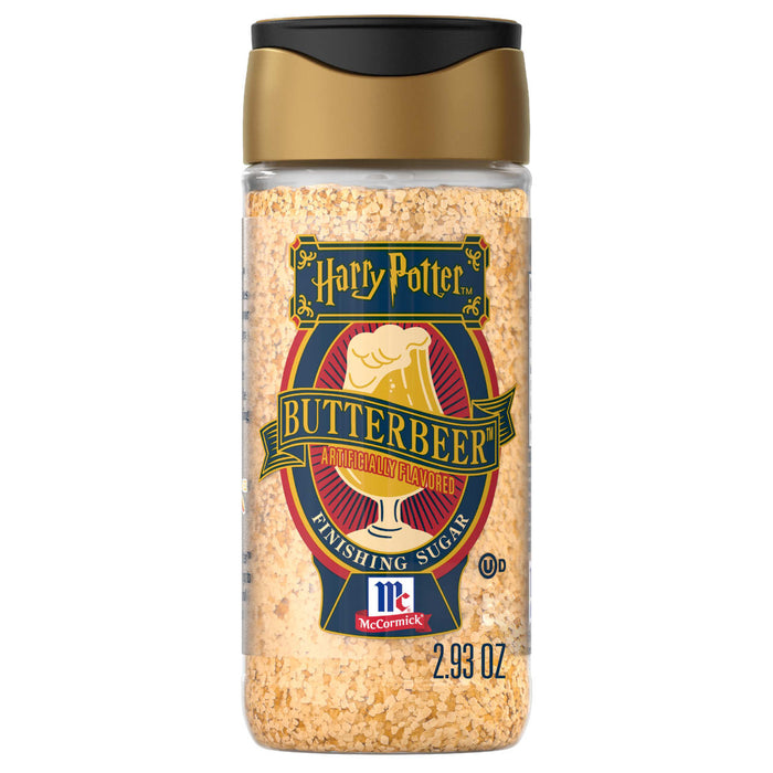 A bottle of Harry Potter Butterbeer Finishing Sugar by McCormick is displayed.