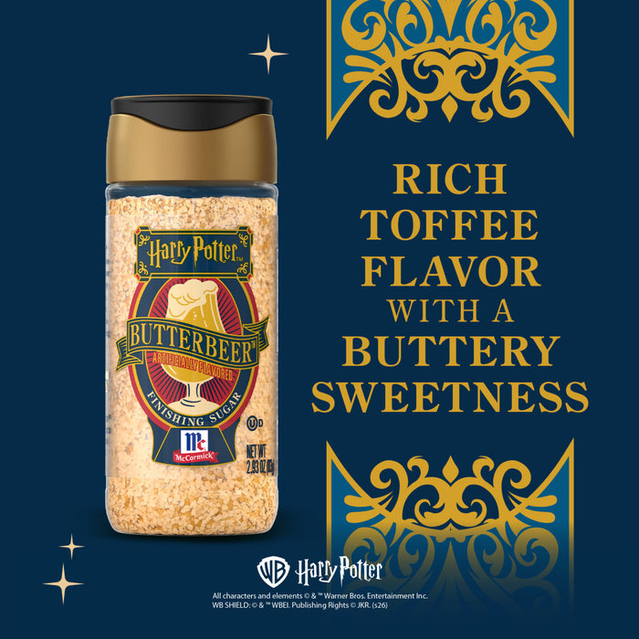 A container of Harry Potter Butterbeer Finishing Sugar by McCormick is shown.