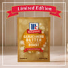 A festive gold packet of Mccormick Garlic And Herb Butter Roast Seasoning Mix, 1.0 Oz is displayed against a tiled background with a red Limited Edition banner above it.