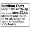 Nutrition facts label showing that a serving size of 2 teaspoons (8g) contains 30 calories, 0g total fat, 110mg sodium, 7g total carbohydrates, 7g total sugars (including 7g added sugars), and 0g protein.