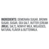 The image shows the ingredient list for a food product, including demerara sugar, brown sugar, sugar, sea salt, butter, nonfat milk, molasses, natural flavor, and buttermilk.