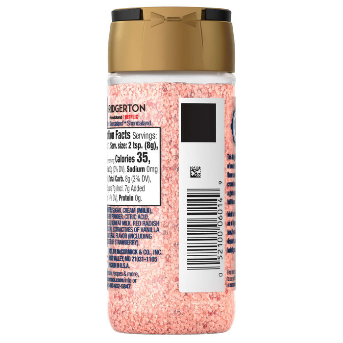 A bottle of Morton Himalayan Pink Salt with a gold lid and a nutrition facts label.