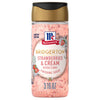 A container of McCormick Bridgerton Strawberries &amp; Cream Dessert Topping.