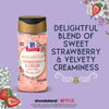 A container of McCormick Bridgerton Strawberries &amp; Cream Dessert Topping is displayed with the description Delightful blend of sweet strawberry &amp; velvety creaminess.