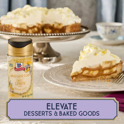 McCormick Lemon Zest is featured next to a delicious lemon dessert, highlighting its use in elevating desserts and baked goods.