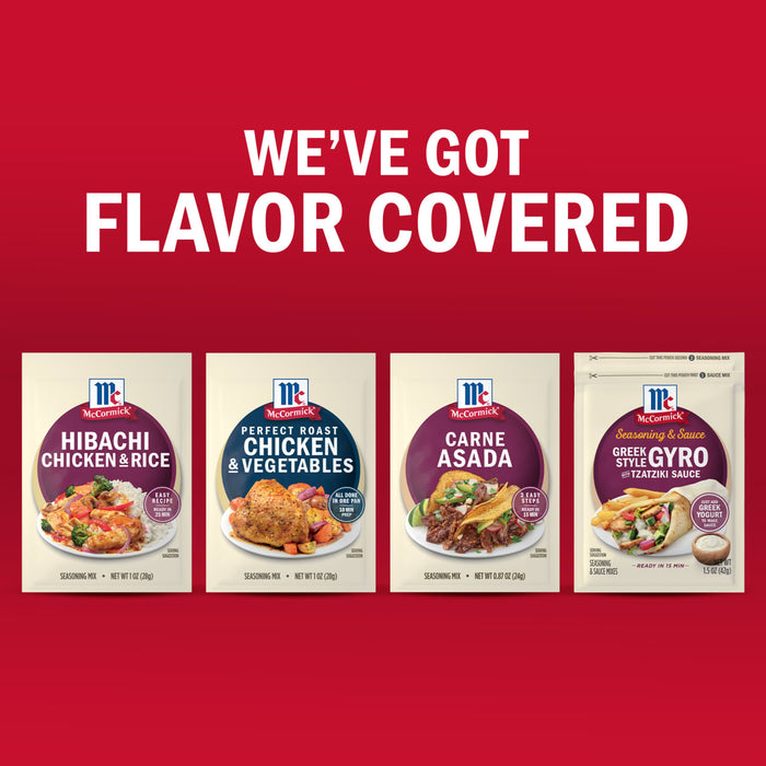 McCormick spices offers a variety of flavors for your meals, as shown in the product packaging.