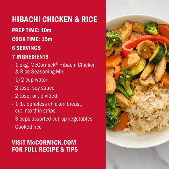 McCormick Hibachi Chicken and Rice recipe with a bowl of the finished dish.