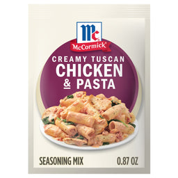 McCormick Creamy Tuscan Chicken &amp; Pasta seasoning mix packet.